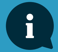 A dark blue speech bubble with a white lowercase letter i in the center, set against a light blue background, representing information or an information icon.