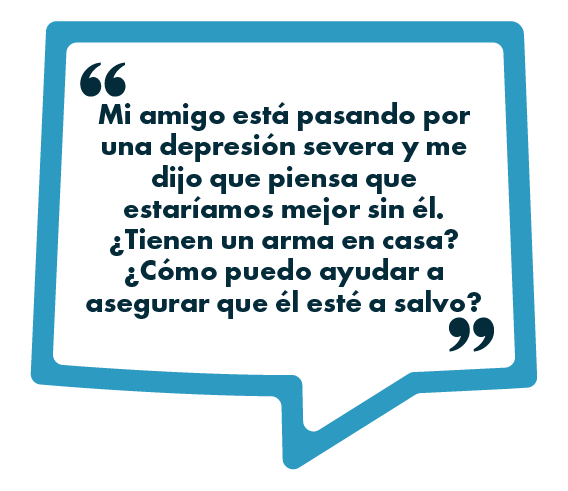 Image of a speech bubble containing text in Spanish about a person concerned for a friend with severe depression, mentioning thoughts of being better off without him and asking how to help keep him safe.